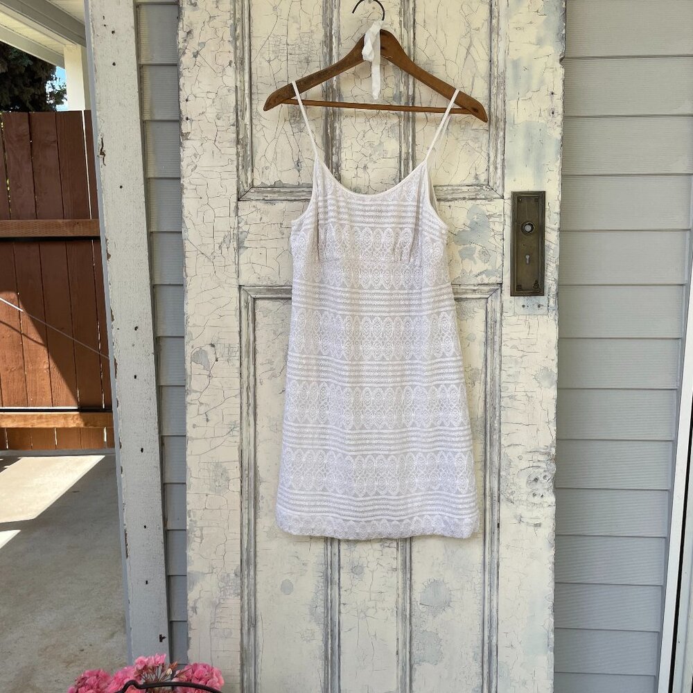 Vintage Veronica De Laurentiis Lacey White Mini Dress (Large)